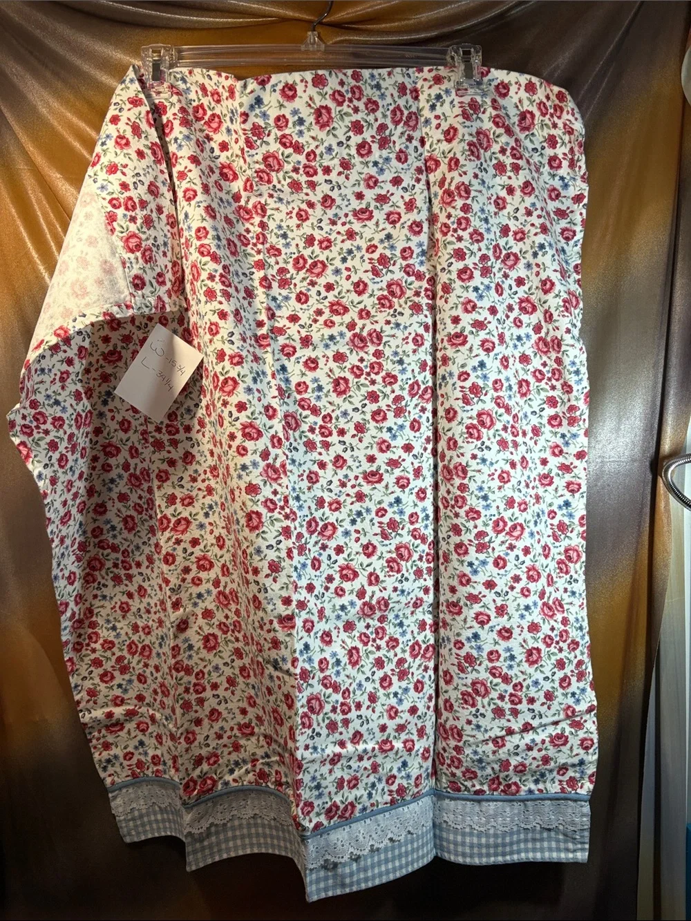 Vintage 4 pieces Waverly Floral Ruffled Apron with Blue Gingham Trim LL